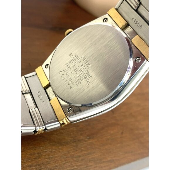 Seiko Men's Watch 5H23-6130 Vintage Quartz Silver Dial Day Date Two Tone Steel - Picture 7 of 14